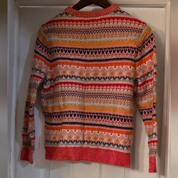 J. Crew Fair Isle Cropped Crewneck Sweater in Bright Cerise Peony - Picture 4 of 5